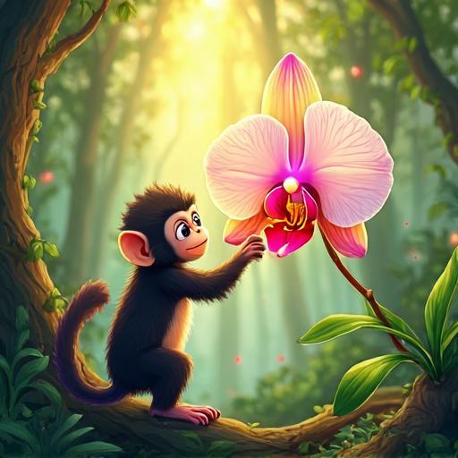 Kiko the monkey discovers a magical Whispering Orchid that hums with strange sounds.