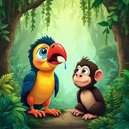A lost toucan chick arrives, and no one can understand his sad chirps.