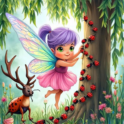 Lily and her new insect friends work together to climb the tall, windy tree.