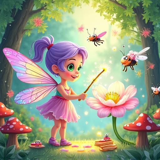 The flower blooms thanks to their teamwork, and everyone celebrates the festival.