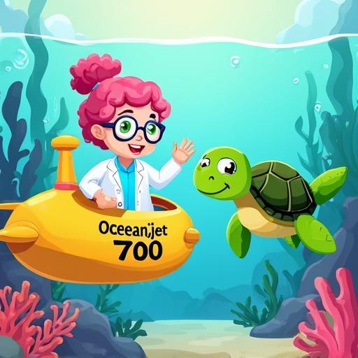 Dr. Coral meets a friendly green sea turtle.