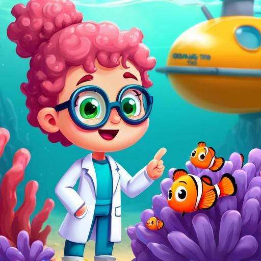 Dr. Coral sees a family of orange fish playing near the reefs of Oceania.