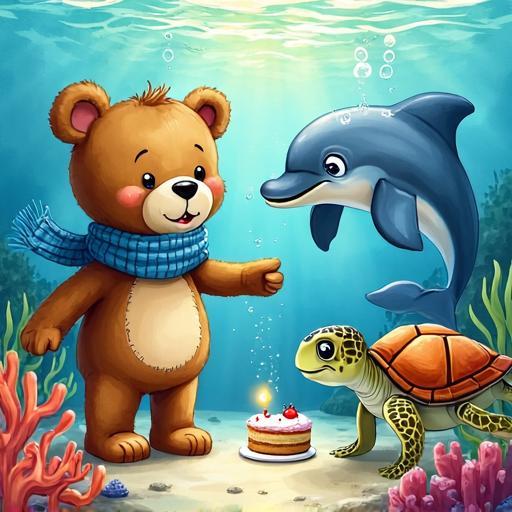 After successfully cleaning the reef, Barnaby and his new friends celebrate their victory.