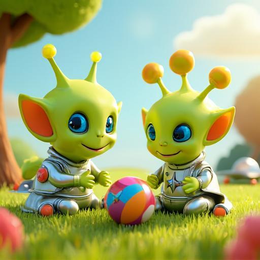 Zorp and Lily learn that sharing the ball makes playing even more fun.