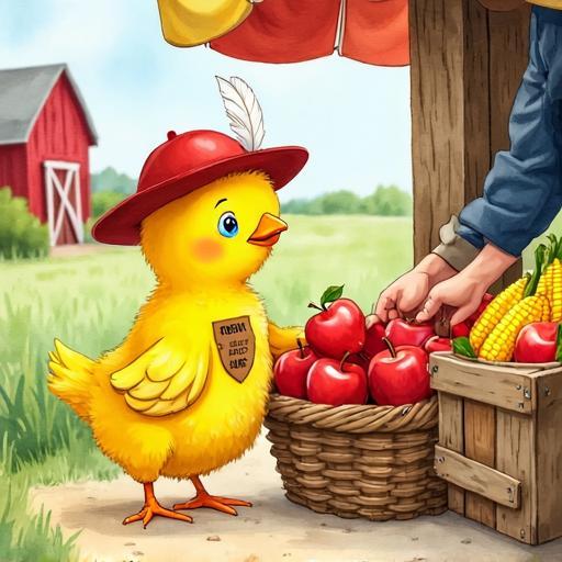 Pippin helps the farmers at the farmers market stall.