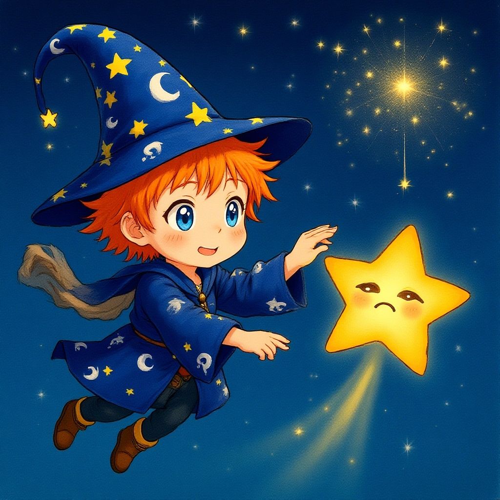 Wizzy finds a sad star and shares his magic to help it shine brightly again.