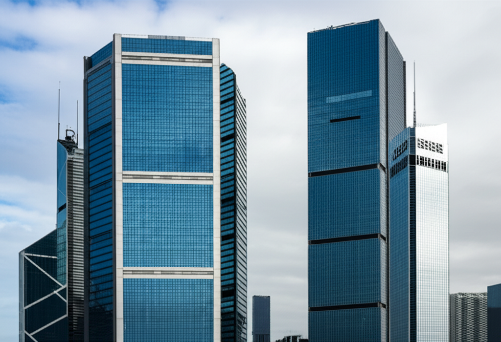 一位身穿西裝的專業投資銀行家在辦公室中專注地分析金融數據。