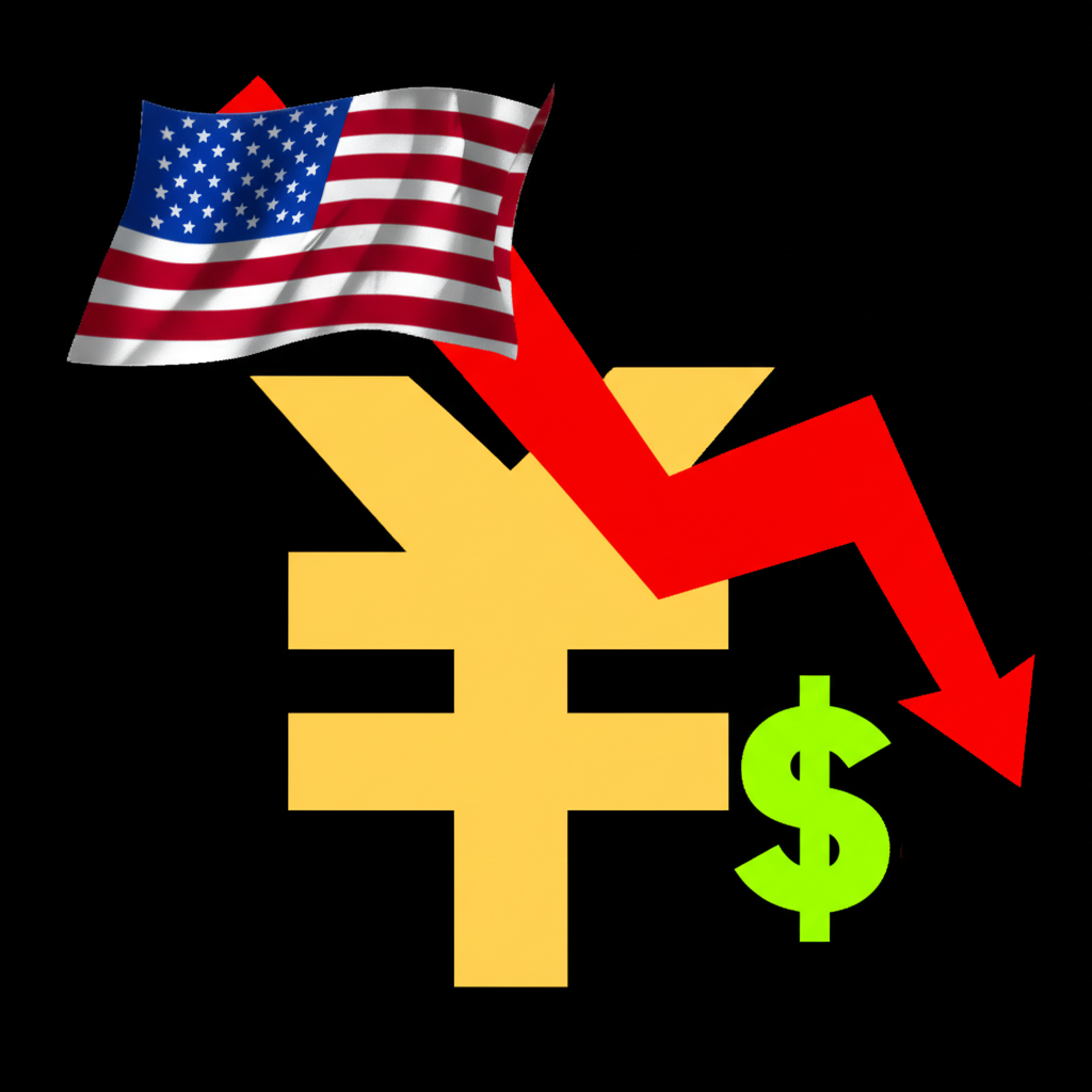 一張詳細的金融圖表,顯示日圓兌美元大幅貶值,呈現多年來的下降趨勢。