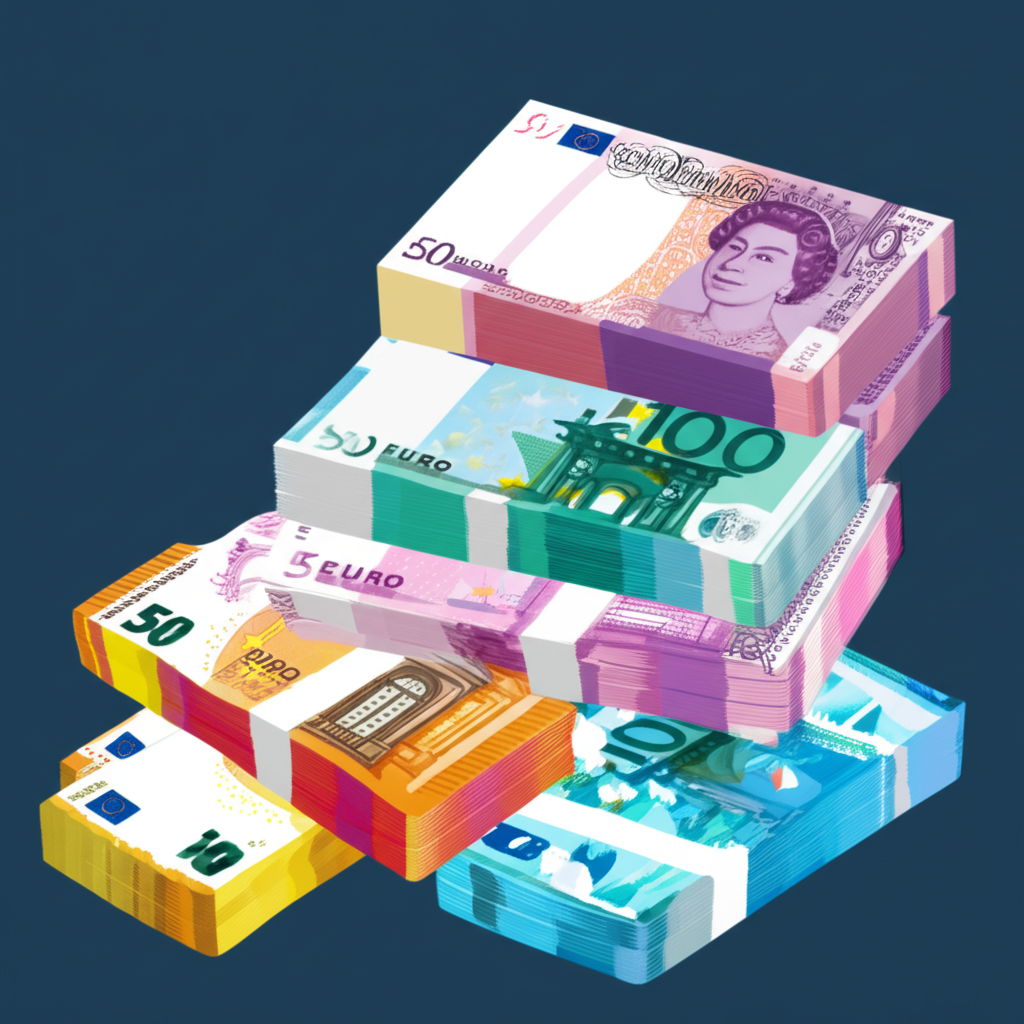 ภาพประกอบธนบัตรเงินปอนด์และยูโร