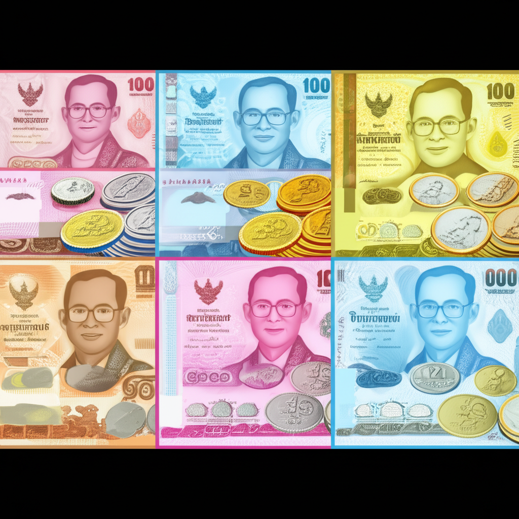 ภาพประกอบธนบัตรและเหรียญไทยที่ใช้ในระบบเศรษฐกิจ