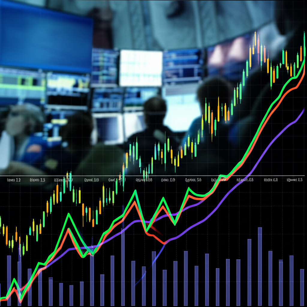 金融市場數據圖表與全球貨幣交易示意圖