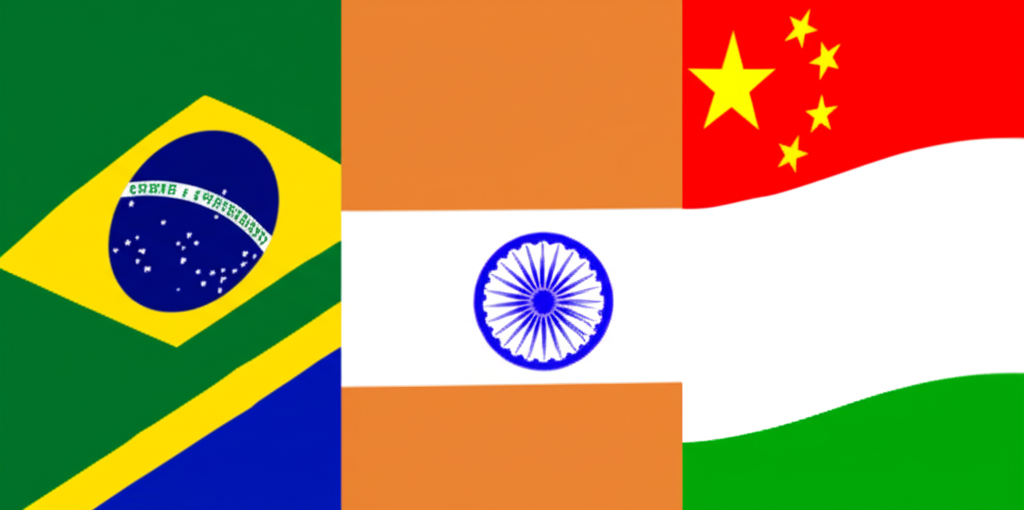 ภาพประกอบธงชาติประเทศสมาชิก BRICS แสดงความร่วมมือระดับโลก