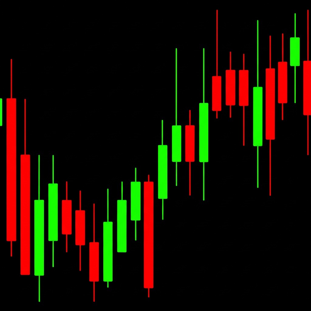 K線圖解說明,紅棒與綠棒代表陽線與陰線,顯示股價開高低收的完整走勢