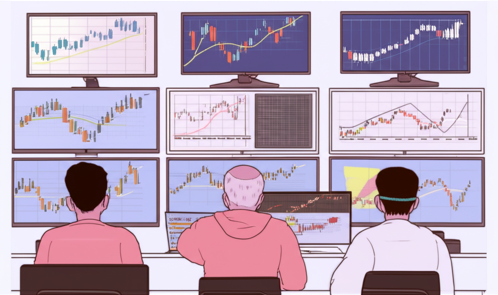 交易員分析圖表與風險管理策略示意圖，呈現專業投資決策情境