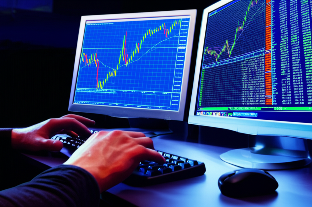นักเทรดใช้แพลตฟอร์ม MetaTrader 4 บนหน้าจอคอมพิวเตอร์