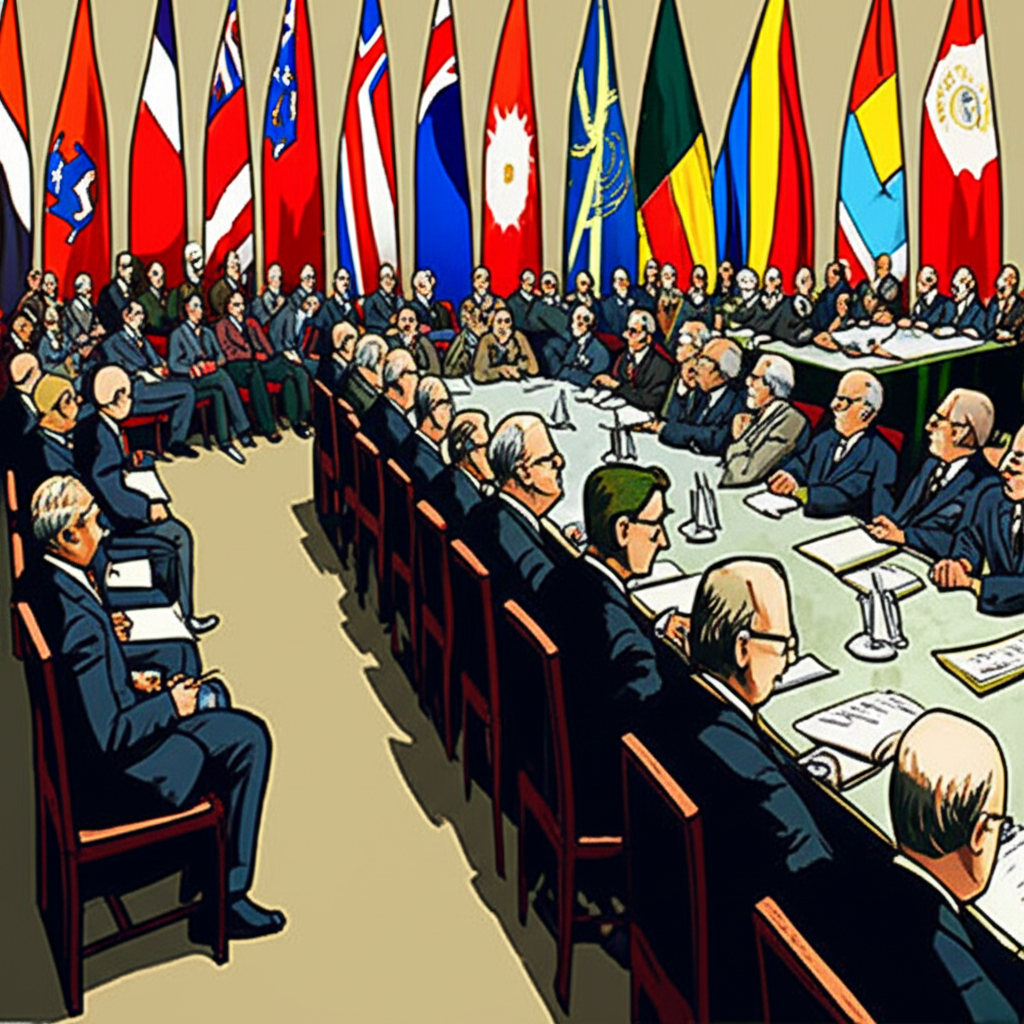 ภาพวาดฉากการประชุมเบรตตันวูดส์ ปี ค.ศ. 1944