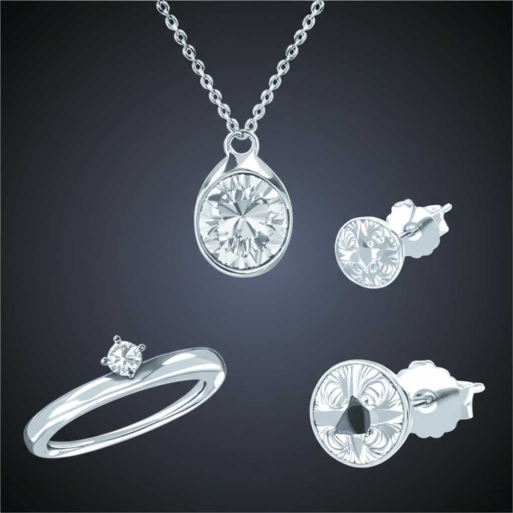 鉑金珠寶設計示意圖，展現精緻婚戒與項鍊工藝