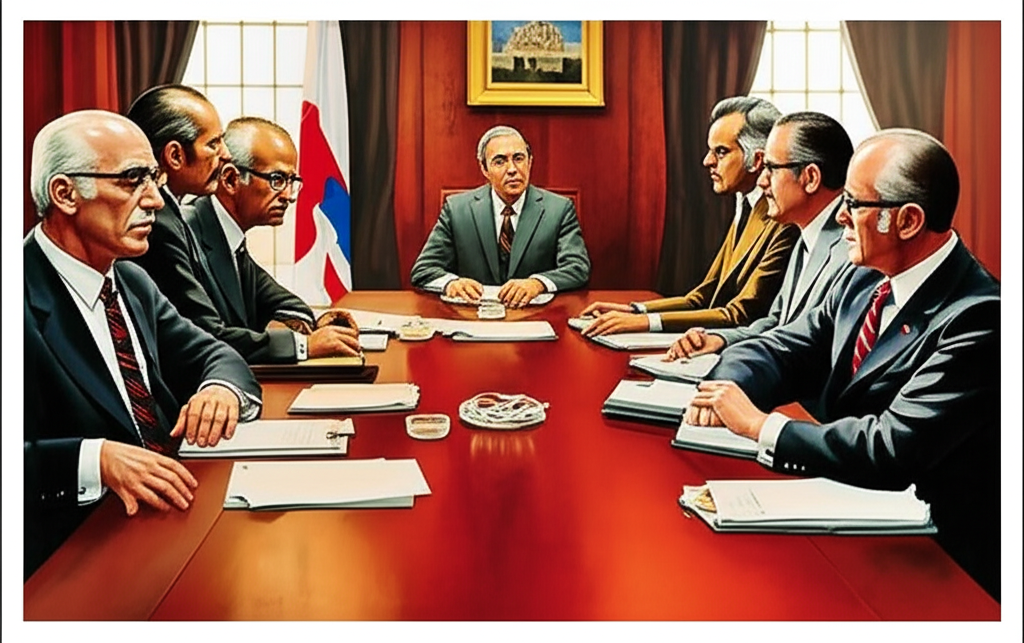 ภาพประกอบผู้นำประเทศ G7 กำลังประชุมหารือเรื่องความมั่นคงทางเศรษฐกิจในช่วงวิกฤตน้ำมันทศวรรษ 1970