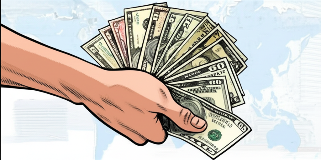 illustration concept of global currencies exchange rates a strong hand holding a stack of diverse banknotes representing high value
