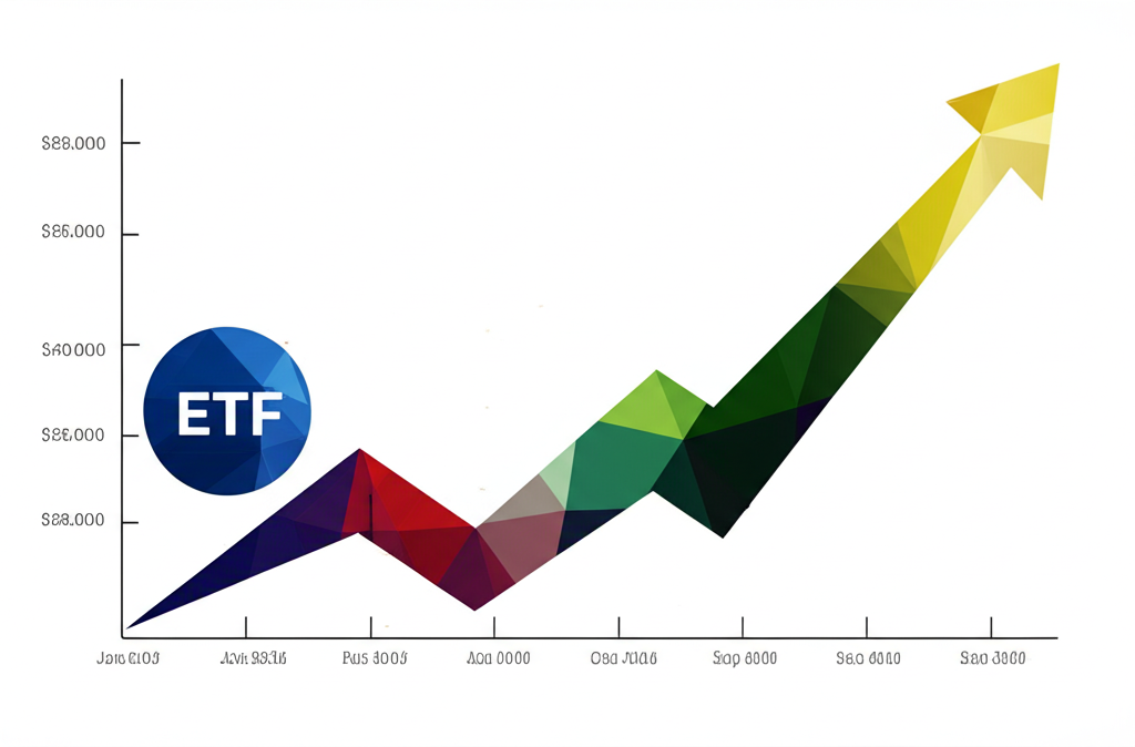 Diverse US companies represented by a stock index chart with an ETF icon illustration