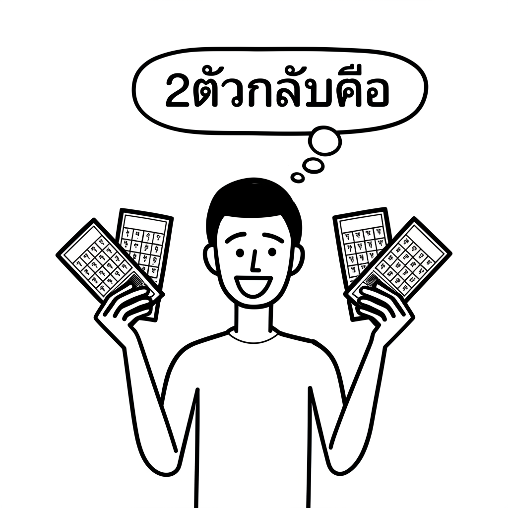 ภาพประกอบคนกำลังสับสนกับสลากกินแบ่งแล้วยิ้มเมื่อเข้าใจ 2ตัวกลับคือ