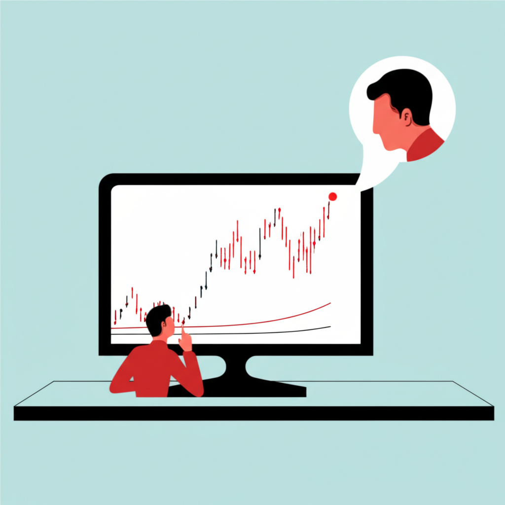 ภาพประกอบเทรดเดอร์กำลังวิเคราะห์กราฟที่แสดงสัญญาณ Bearish Divergence สำหรับการกลับตัวของตลาดขาลง
