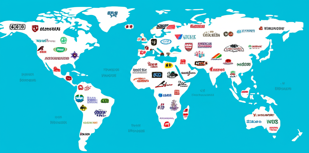 iconic game characters and logos from major companies on a world map