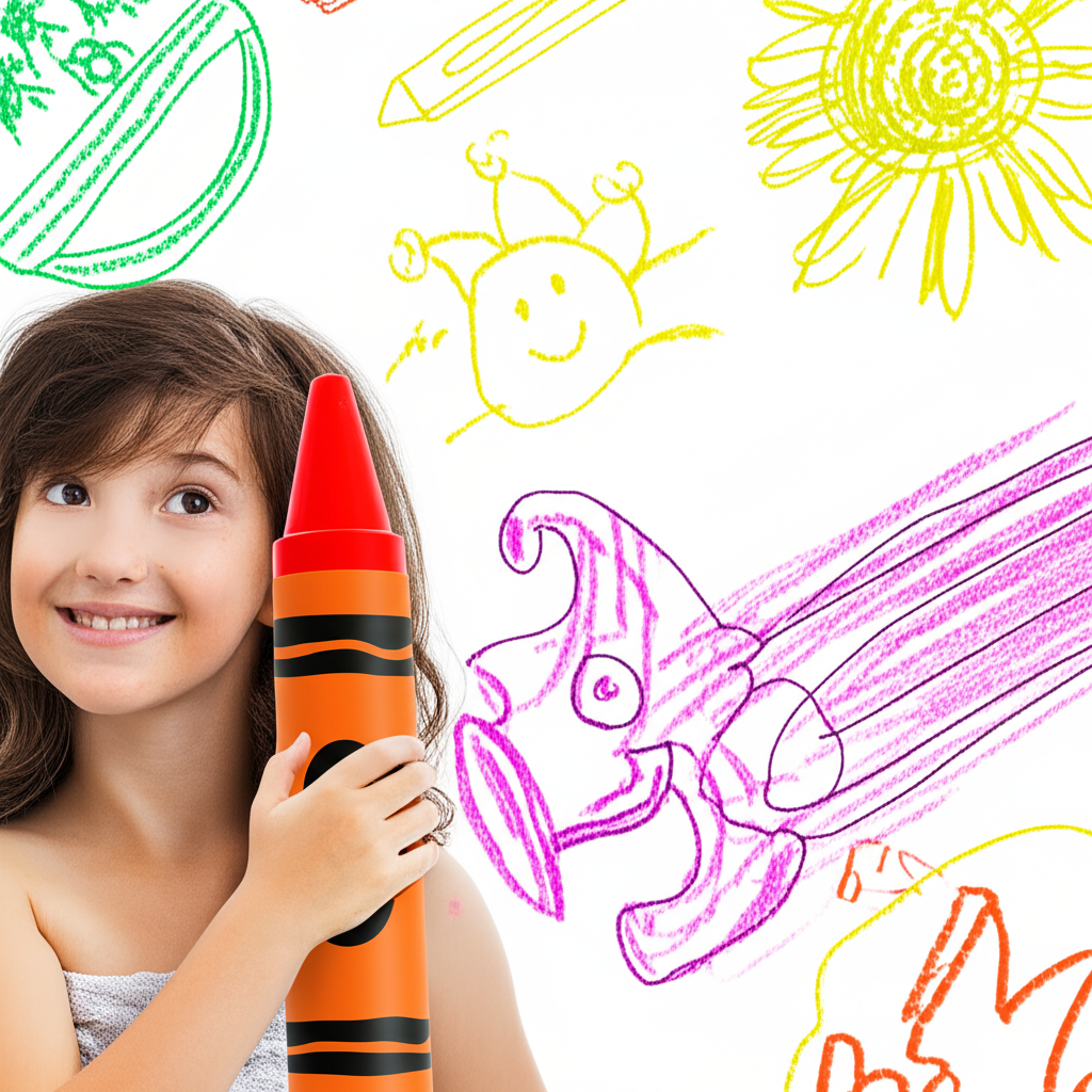 A child holding a jumbo crayon drawing illustration