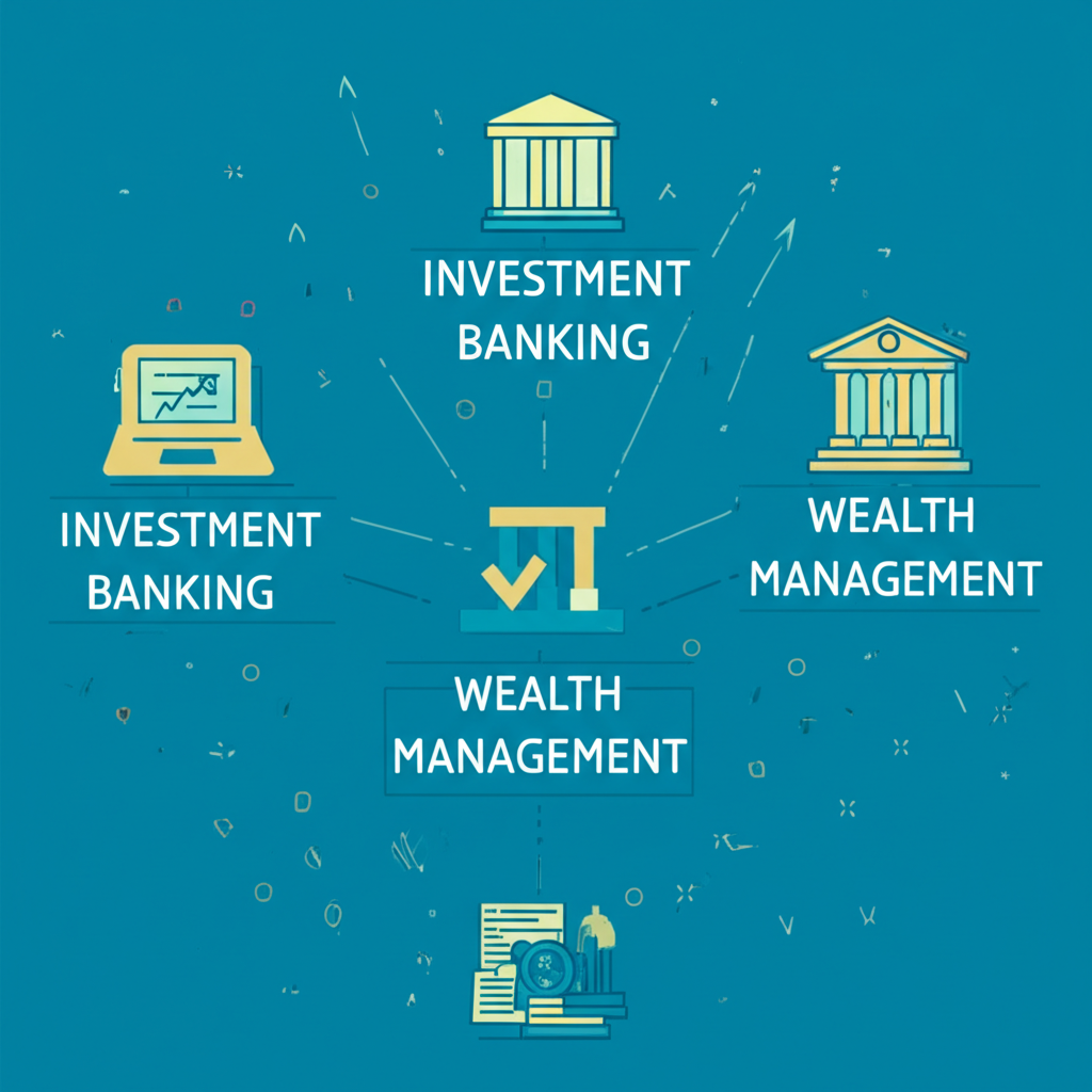 ภาพประกอบสามส่วนธุรกิจหลักของ Morgan Stanley คือวาณิชธนกิจ การดูแลความมั่งคั่ง และการบริหารการลงทุน