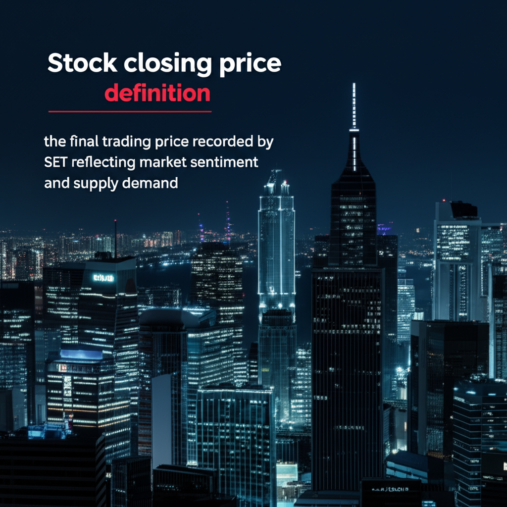 Stock closing price definition the final trading price recorded by SET reflecting market sentiment and supply demand illustration style