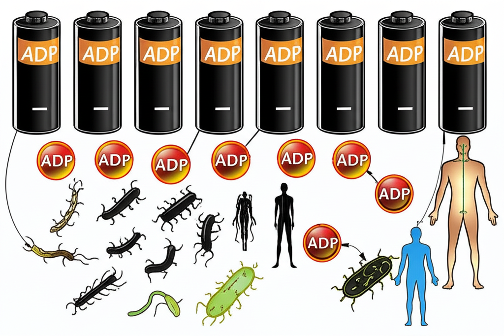 ภาพประกอบโมเลกุล ADP คล้ายแบตเตอรี่ขับเคลื่อนสิ่งมีชีวิตตั้งแต่แบคทีเรียถึงมนุษย์