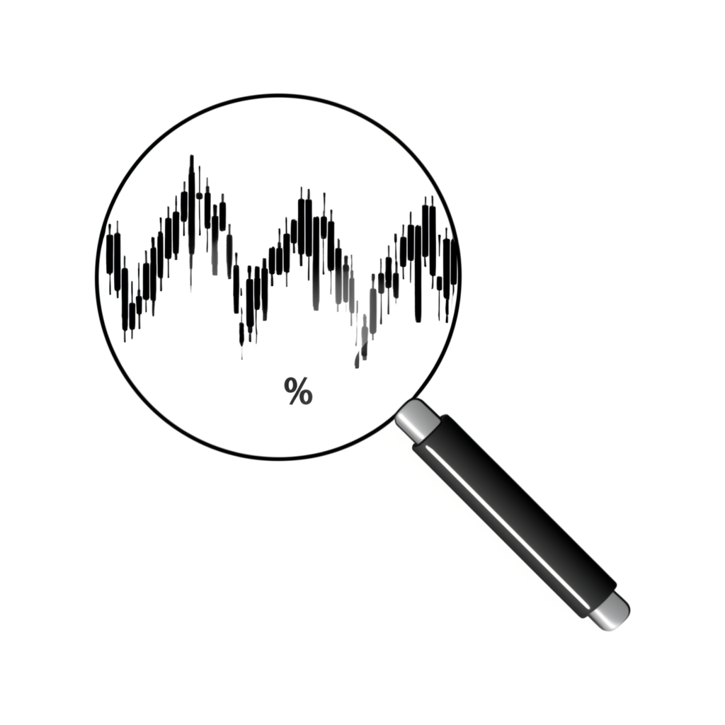 Magnifying glass highlighting small price changes in EUR/USD chart
