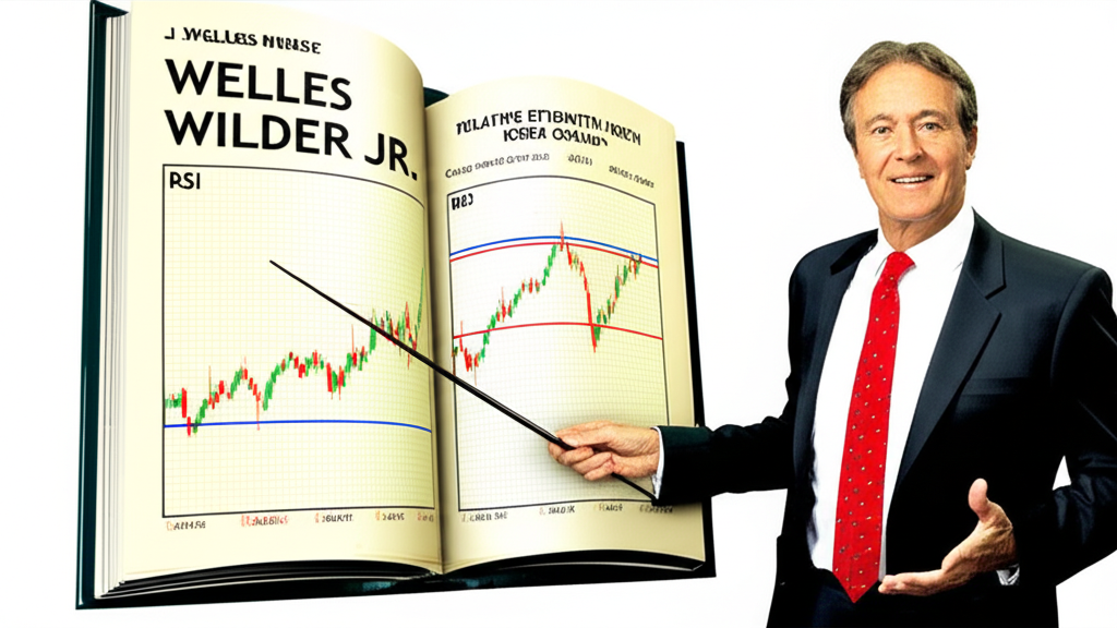 ภาพประกอบ J. Welles Wilder Jr. นำเสนอหนังสือระบบเทรดทางเทคนิคพร้อมกราฟ RSI
