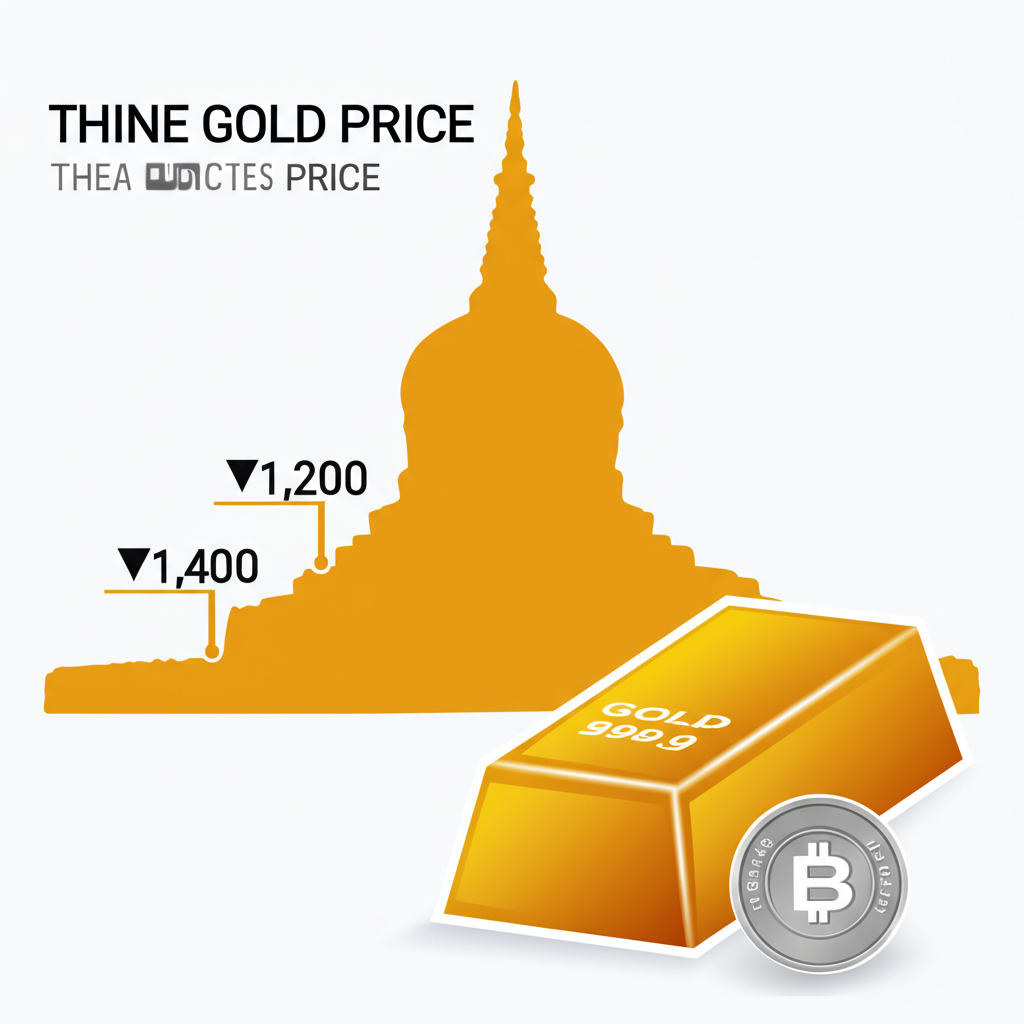 A timeline showing Thai gold price changes from low to high values with a gold bar and a Thai Baht coin illustration style