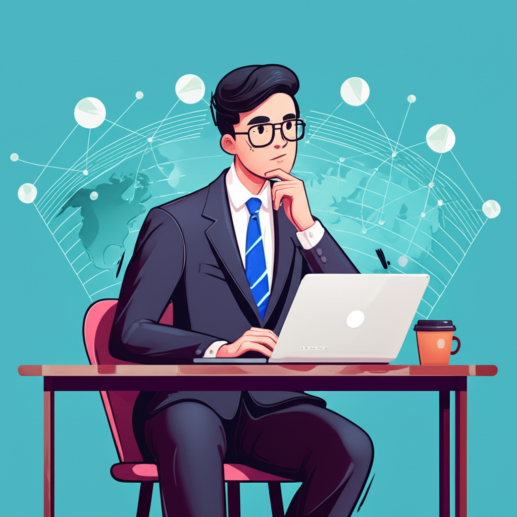 Thai investor using laptop in global market illustration