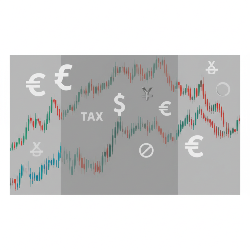ภาพประกอบ: กราฟ Forex ที่มีพื้นที่สีเทาบ่งบอกถึงความคลุมเครือทางกฎหมายและสัญลักษณ์ภาษี