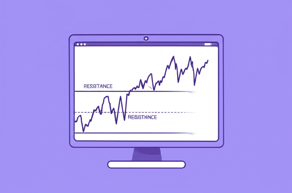 illustration of a person studying a financial chart with lines representing support and resistance levels