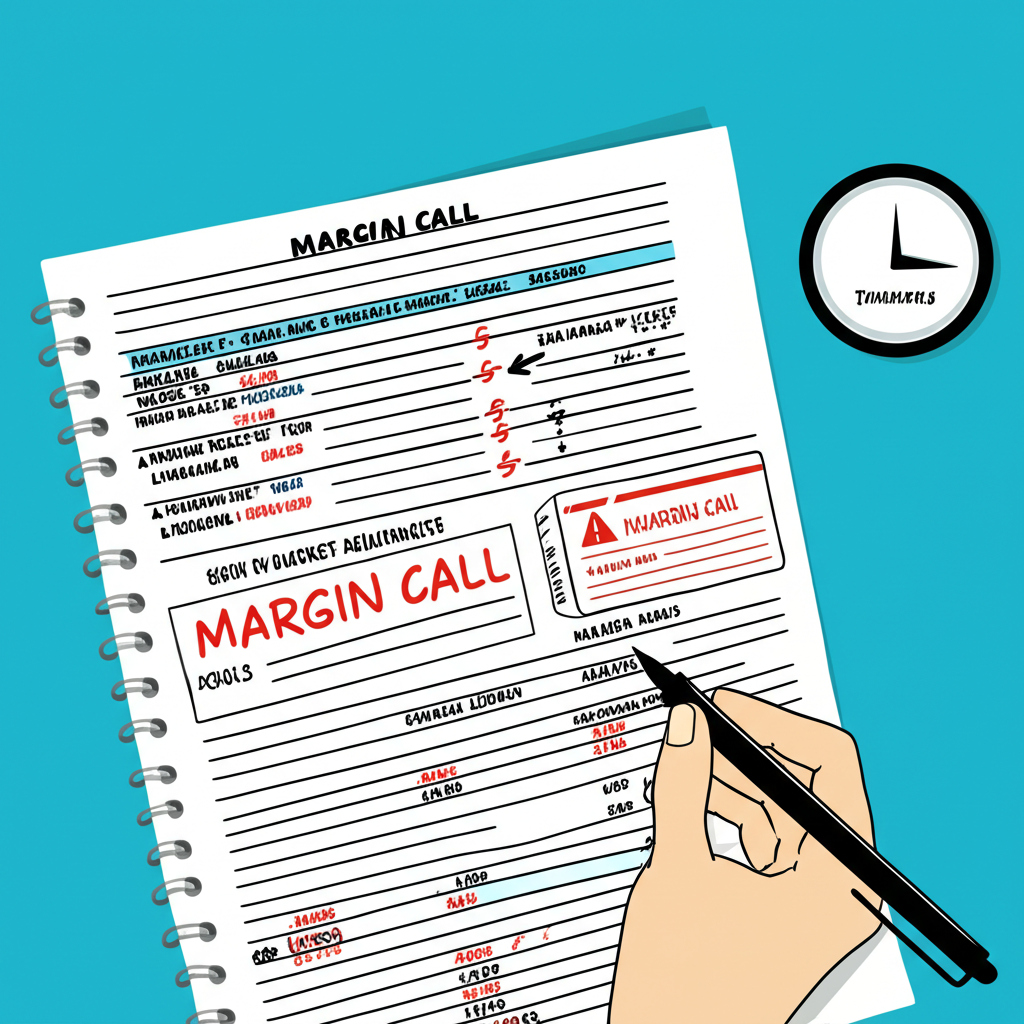 illustration of a financial ledger with margin calculations mark to market adjustments and a margin call alert