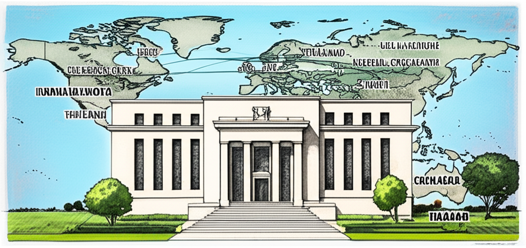 Federal Reserve building influencing global economies including Thailand