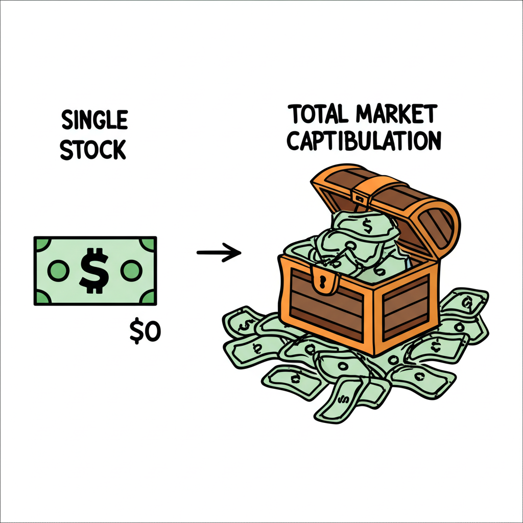 A cartoon illustrating the difference between a single stock price and a companys total market value