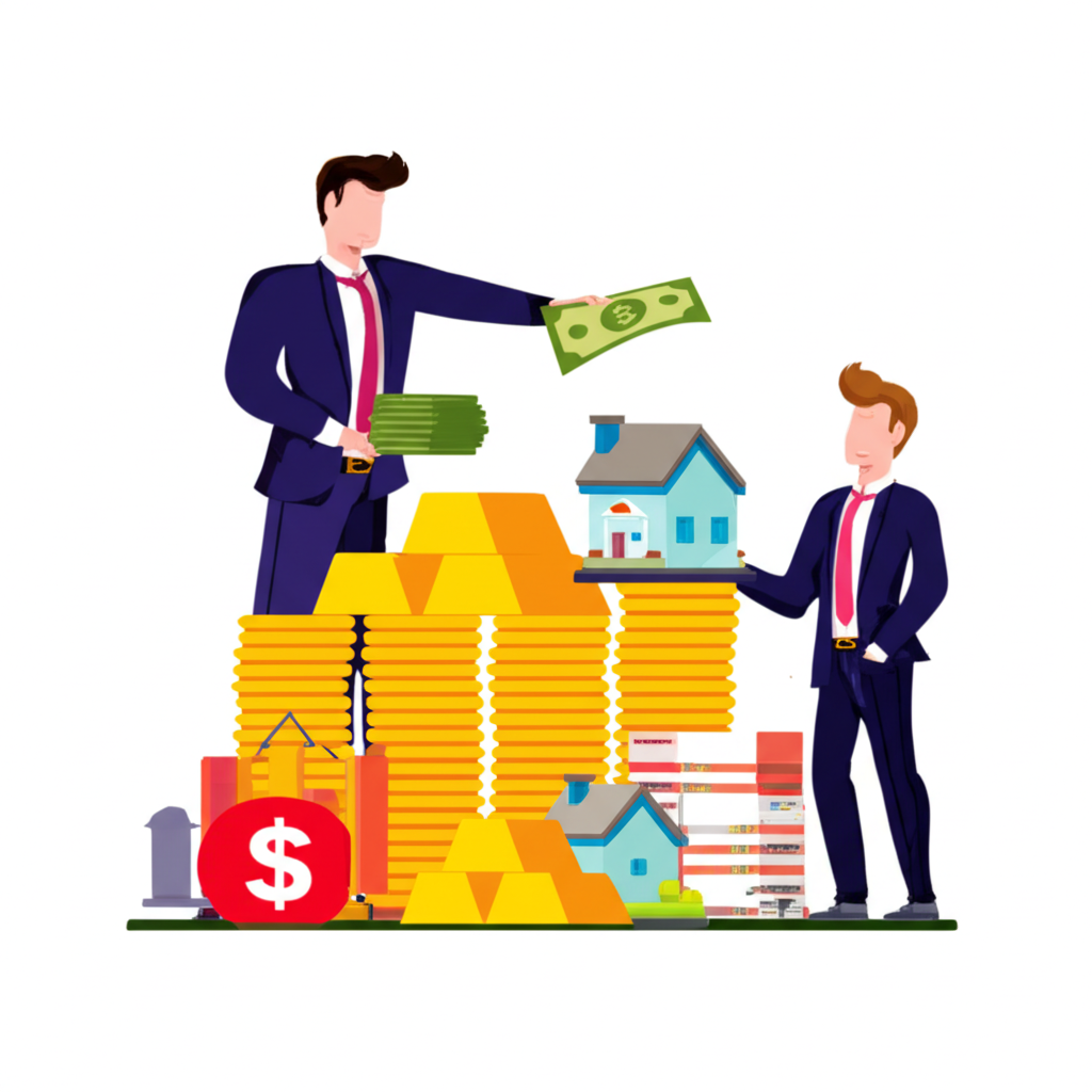 An illustration of a broker lending a small amount of money to an investor to control a much larger asset pile