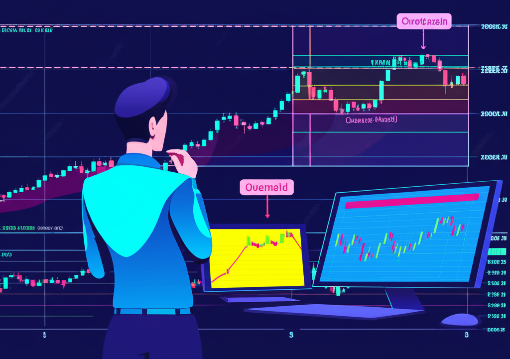 ภาพประกอบนักเทรดกำลังดูหน้าจอกราฟกับเส้น MFI ที่แสดงโซน overbought oversold และการเบี่ยงเบน
