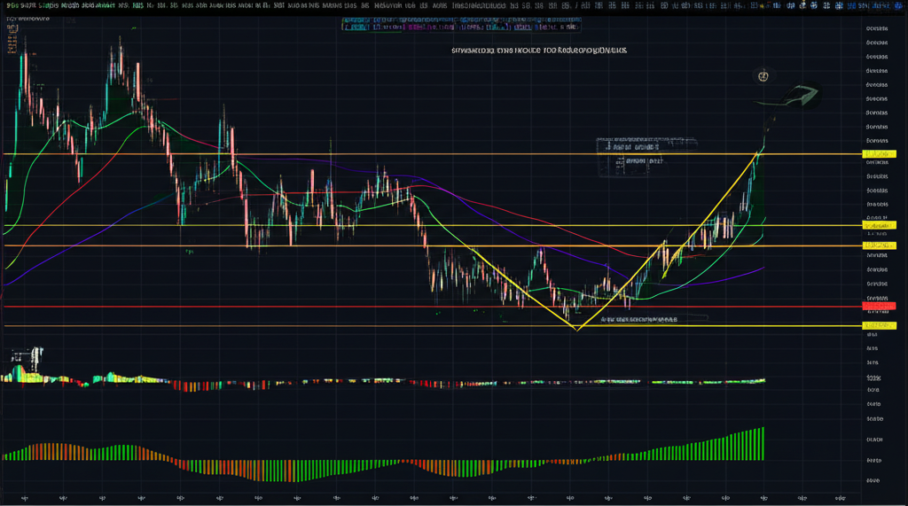 Illustration of a strong bullish reversal chart pattern emerging from a bear market downtrend with technical analysis tools in a Thai financial context