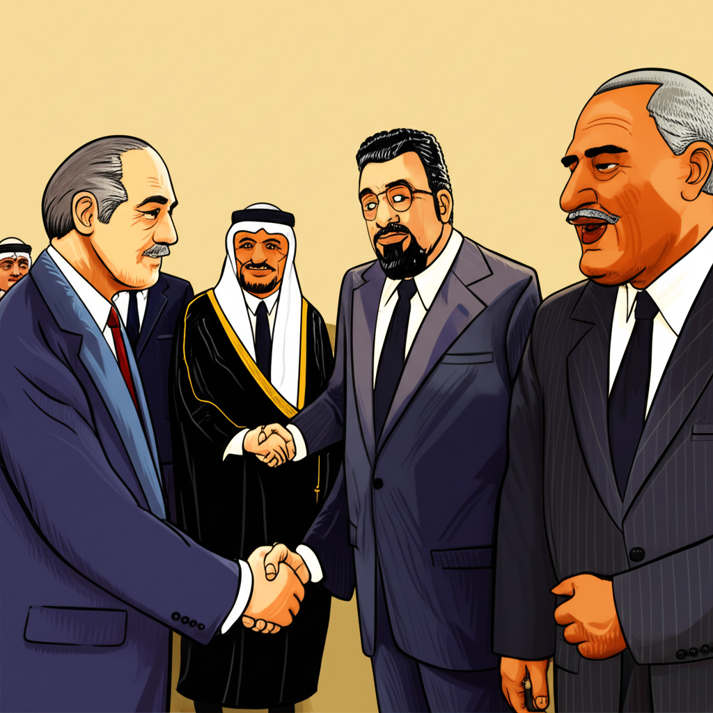 ภาพประกอบผู้นำ OPEC จับมือกับผู้ผลิตน้ำมันนอกกลุ่มอย่างรัสเซีย สื่อถึงพันธมิตรที่แข็งแกร่งและการควบคุมตลาด