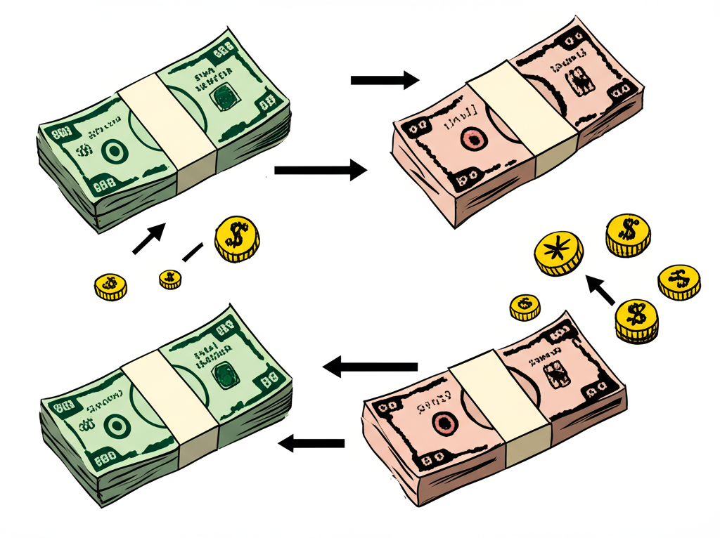 illustration two parties exchanging initial principal and periodic interest payments in different currencies