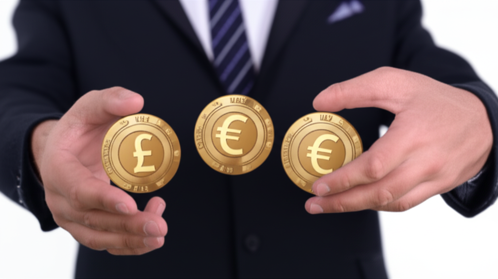ภาพประกอบคู่สกุลเงินเช่น EUR/USD USD/JPY ในรูปแบบเหรียญดิจิทัลแลกเปลี่ยนบนหน้าจอ