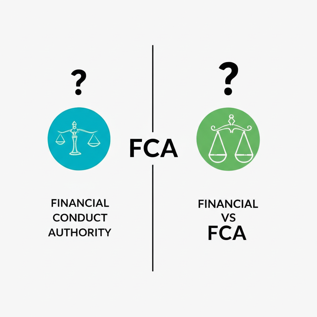 ภาพแสดงสองความหมายที่แตกต่างของ FCA ในธุรกิจและการเงินพร้อมเครื่องหมายคำถาม
