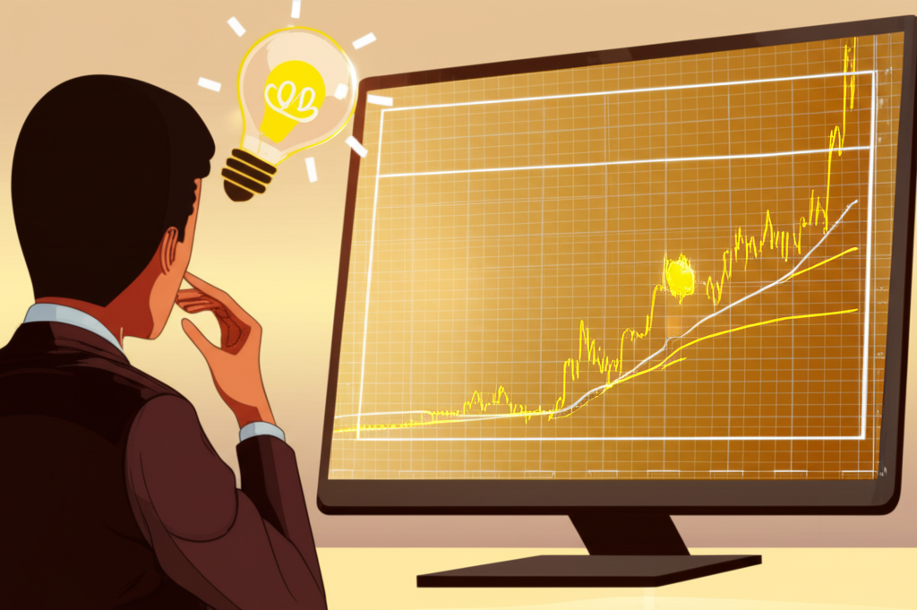 Illustration of Thai investor studying historical gold price chart