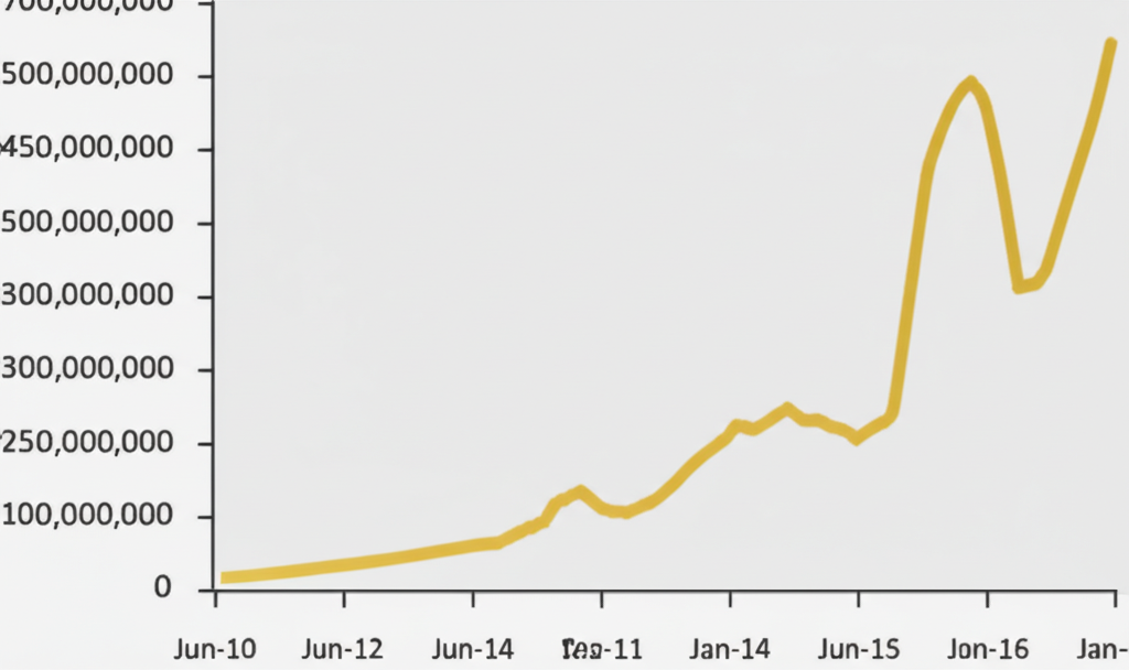 Illustration of rising gold price graph with historical trends over a decade