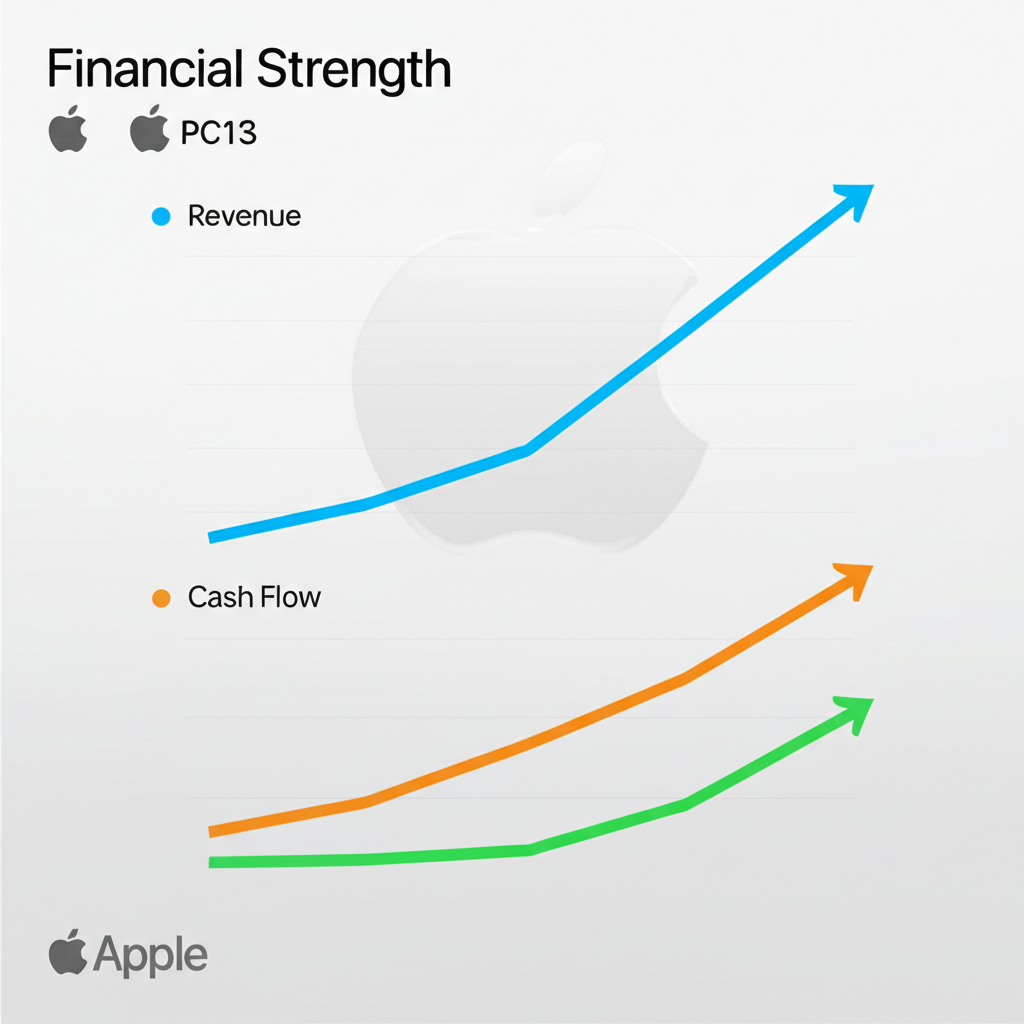 An illustration of Apple financial strength with rising revenue profit and cash flow charts